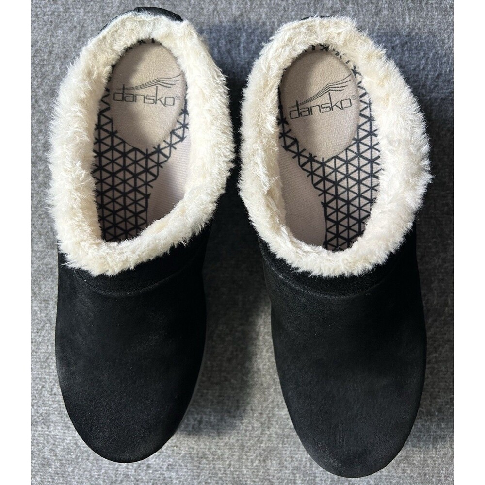 Dansko Parson Clogs Women’s 6.5 Black Suede Fur Lined Slip On Shoes Waterproof - Picture 8 of 15